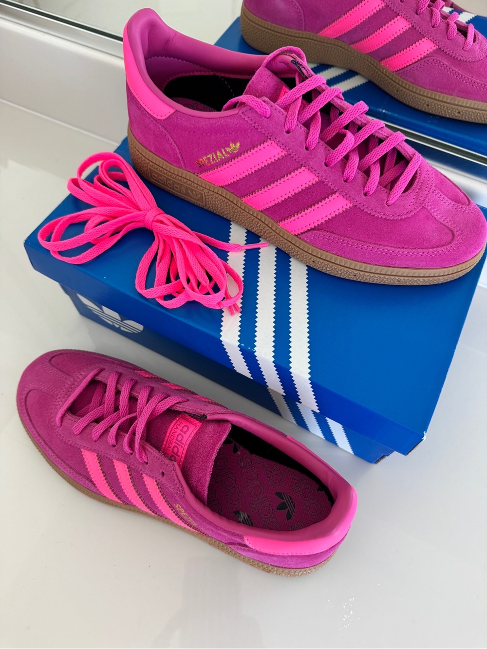 adidas Spezial Suede Sneakers in Magenta and Hot Pink with Gum Sole - Picture 3 of 5